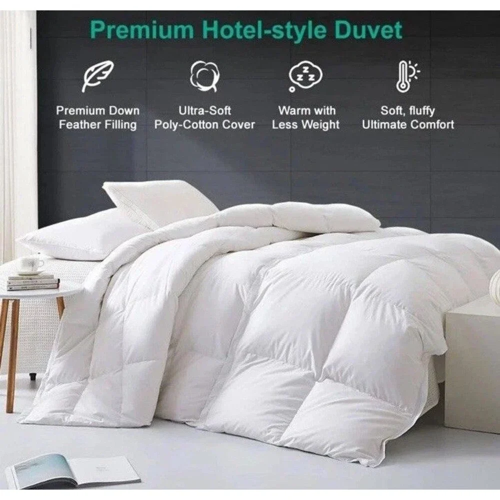 APSMILE Luxurious Feathers Down Queen Duvet Insert Comforter, 90X90 IN White NEW